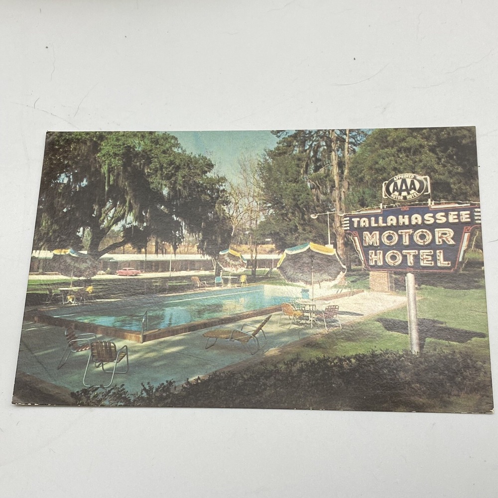 Vtg Tallahassee Motor Hotel Dining‎ Room FL Postcard Swimming Pool AAA  Unposted